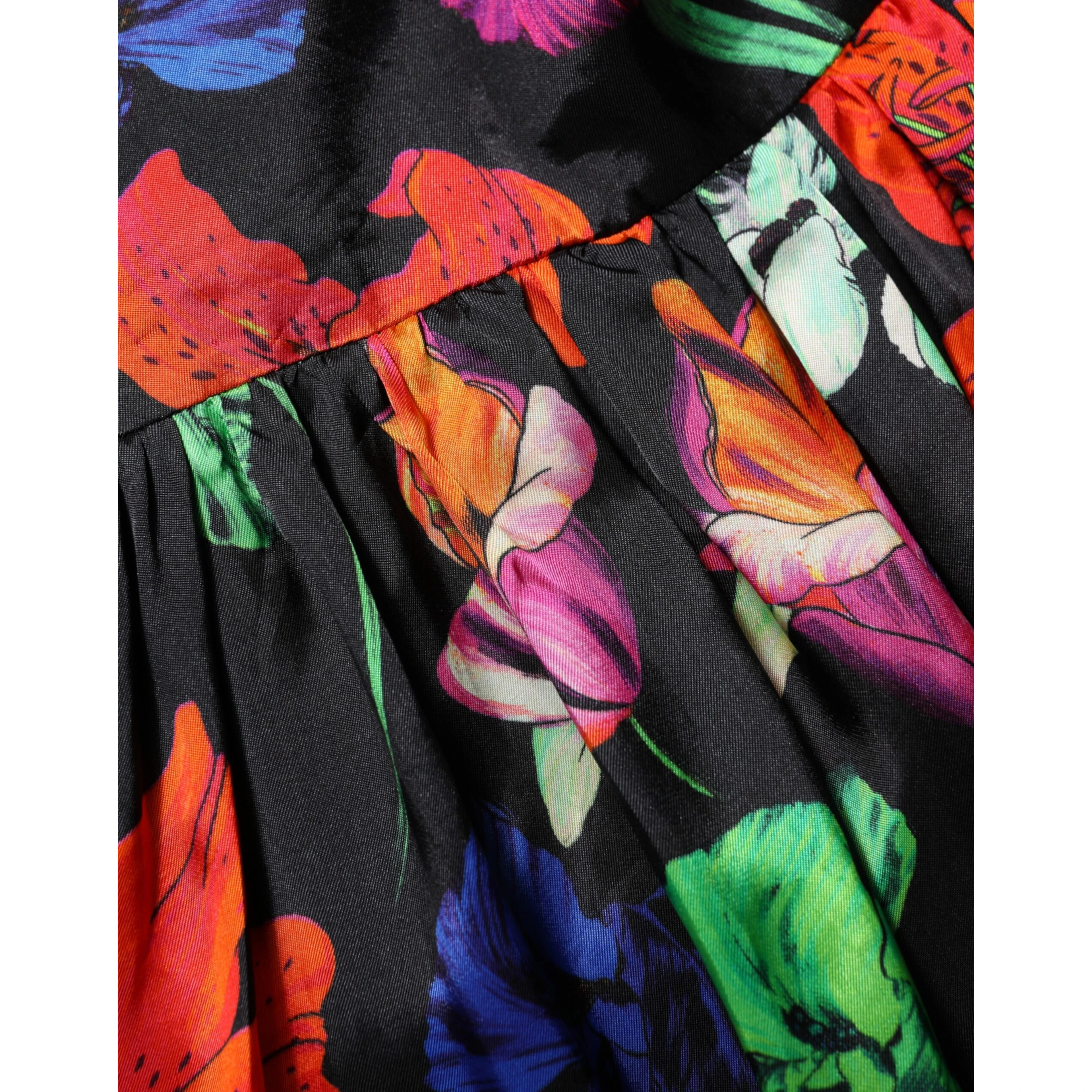 Dress Black Multicolor Floral Ruffle Long Sleeve Mini Dress