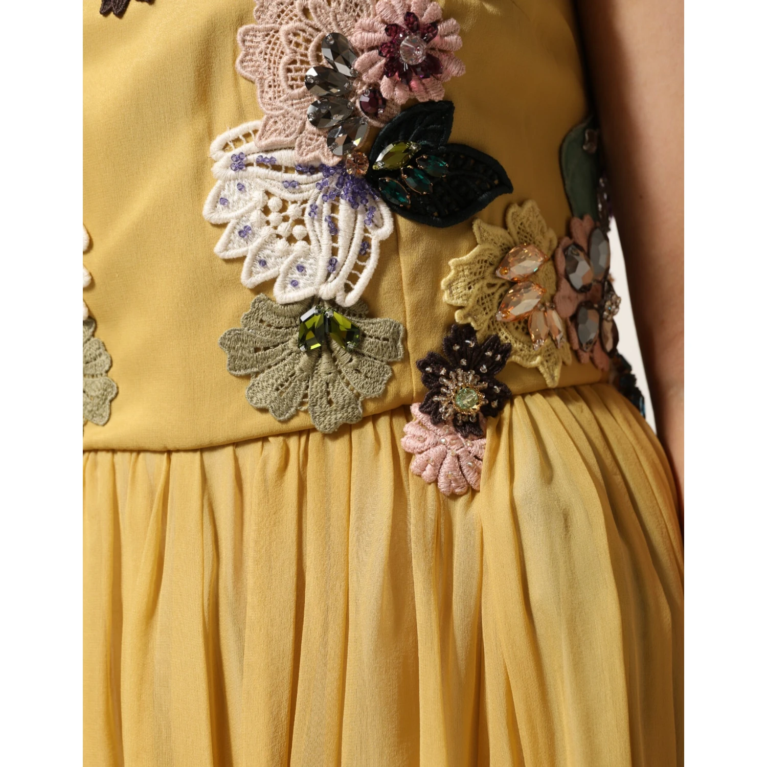 Yellow Silk Floral Embroidered Maxi Dress