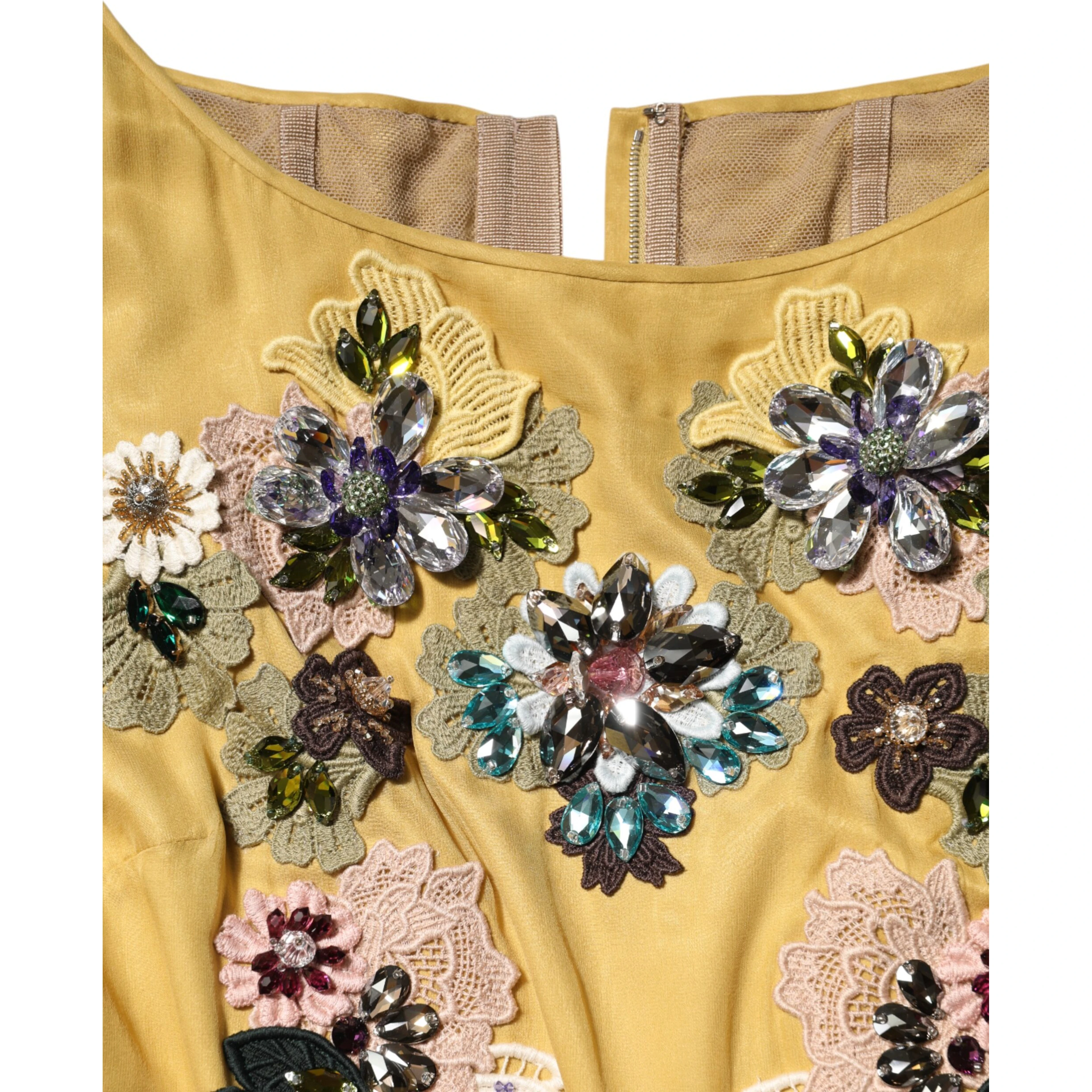 Yellow Silk Floral Embroidered Maxi Dress