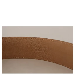 Brown Leather Gold Metal Oval Buckle Belt