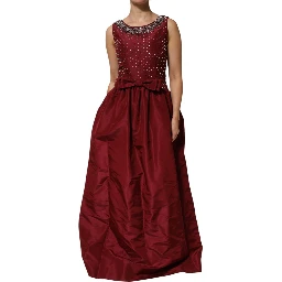 Burgundy Silk Beaded Evening Gown Dress