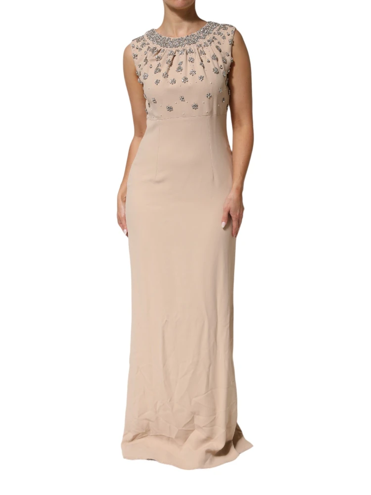 Nude Ecru Beaded Crystal Embellished Dress