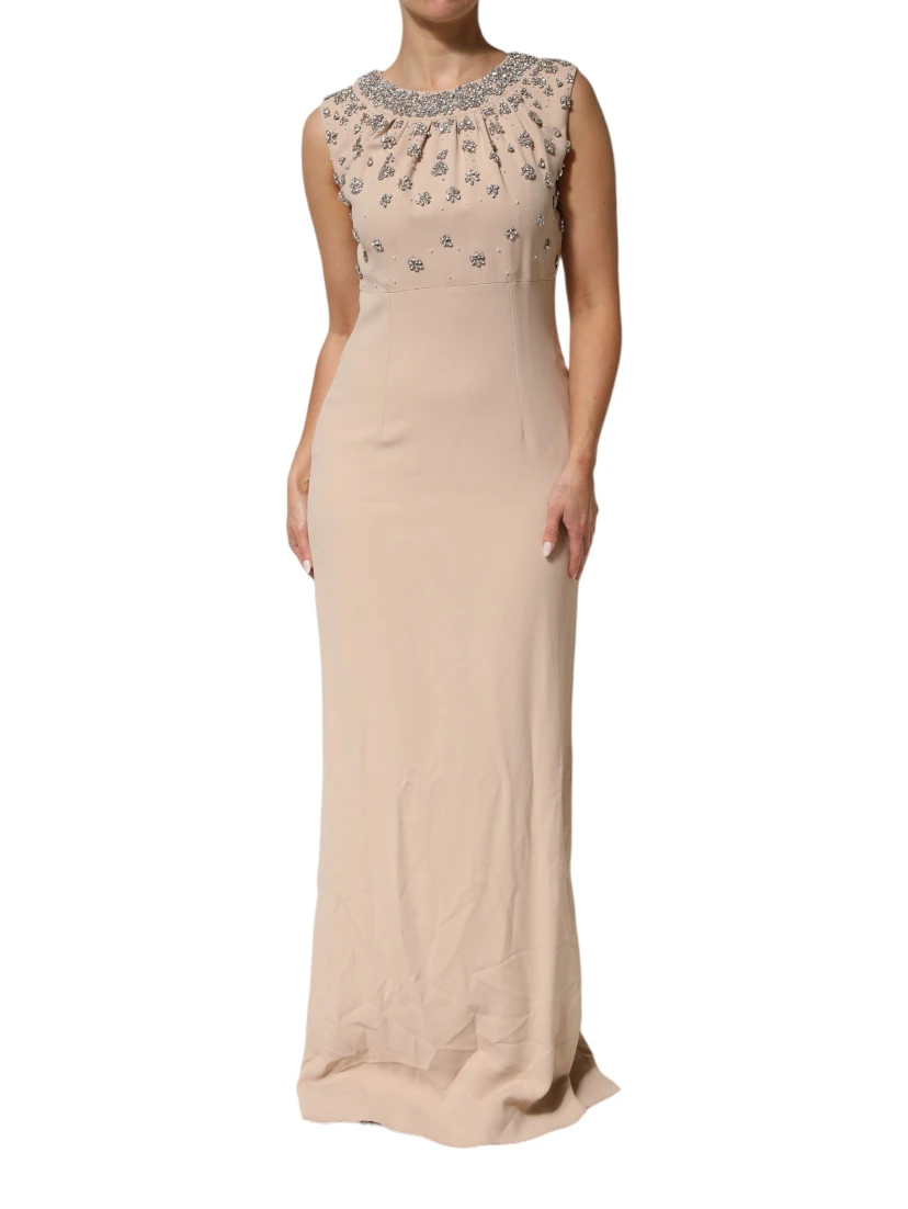 Nude Ecru Beaded Crystal Embellished Dress