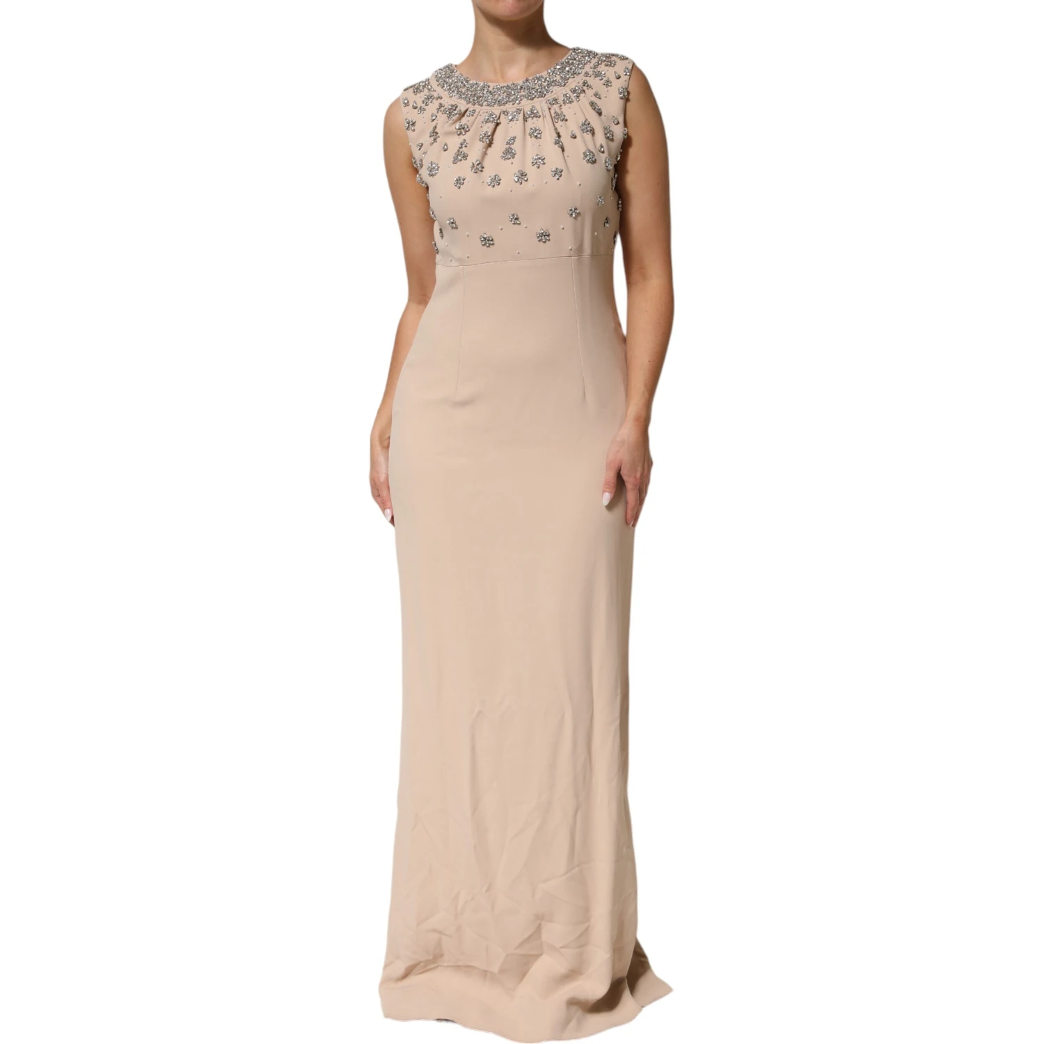 Nude Ecru Beaded Crystal Embellished Dress