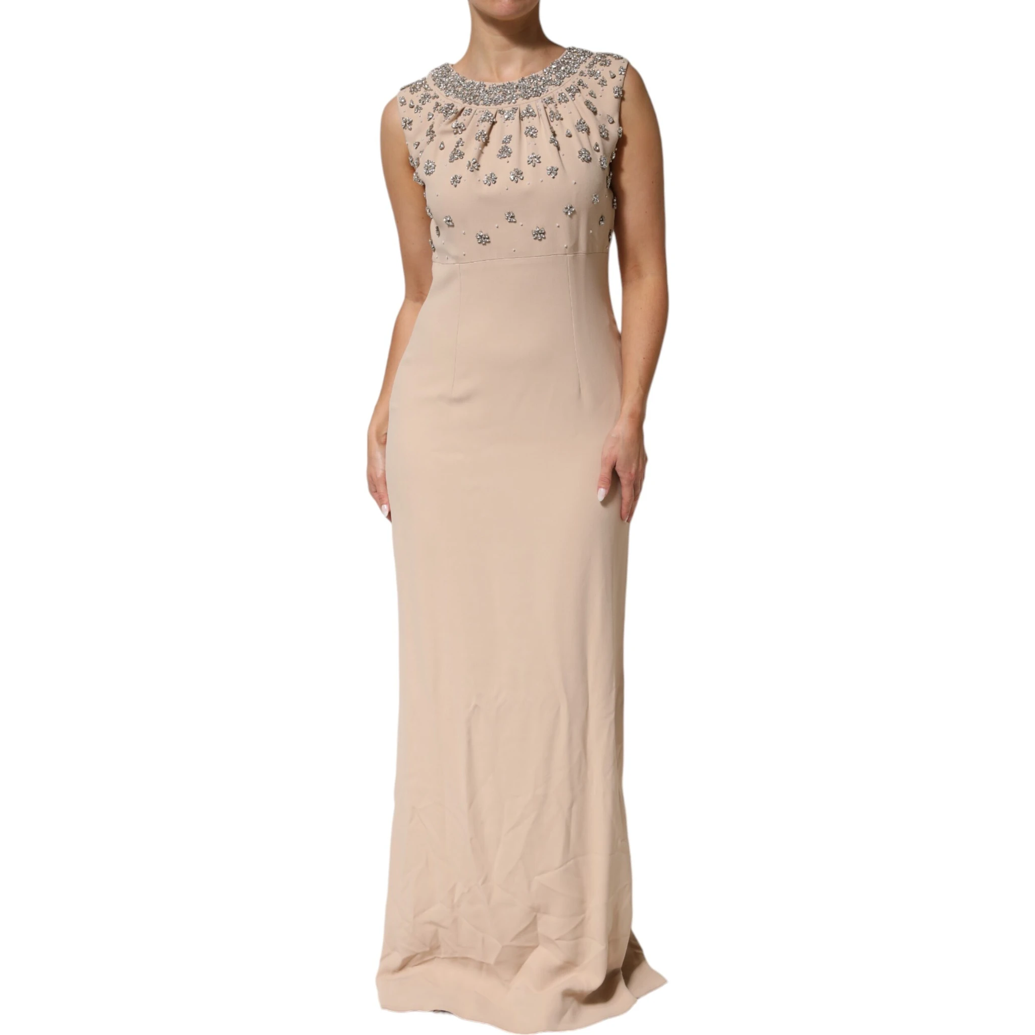 Nude Ecru Beaded Crystal Embellished Dress