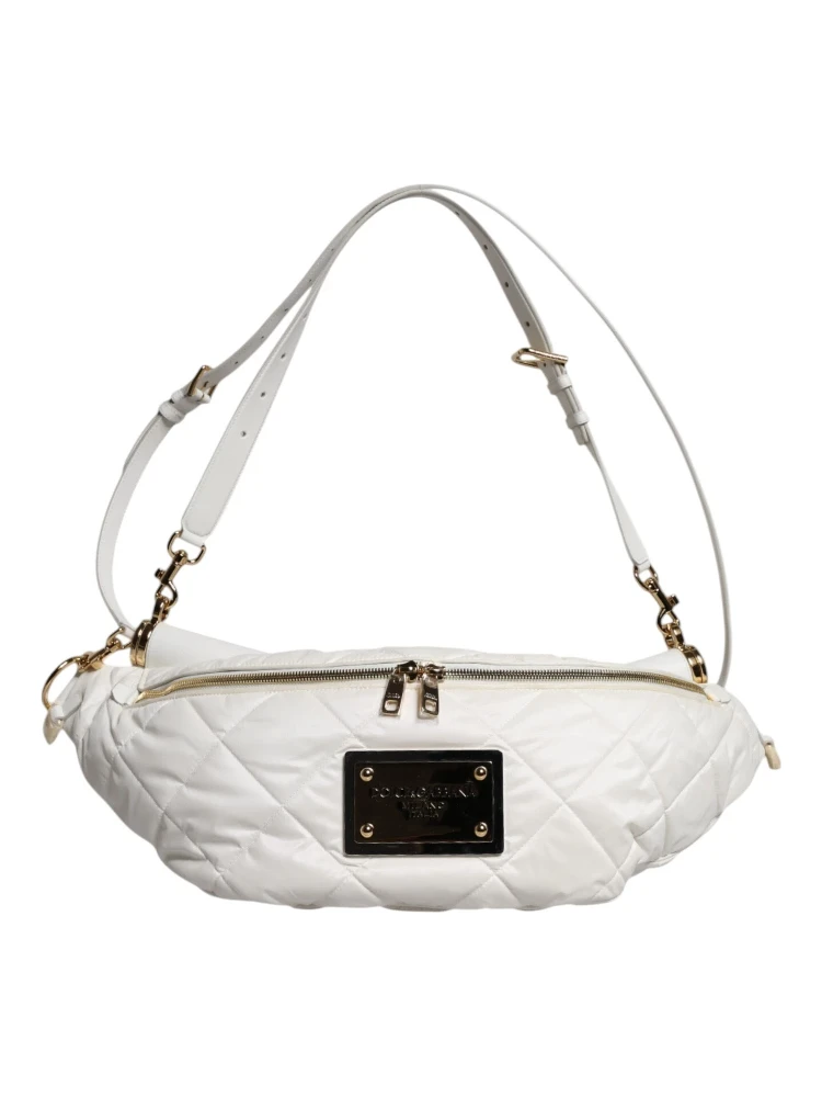 White Quilted Logo 90's Sicily Belt Waist Fanny Pack Bag