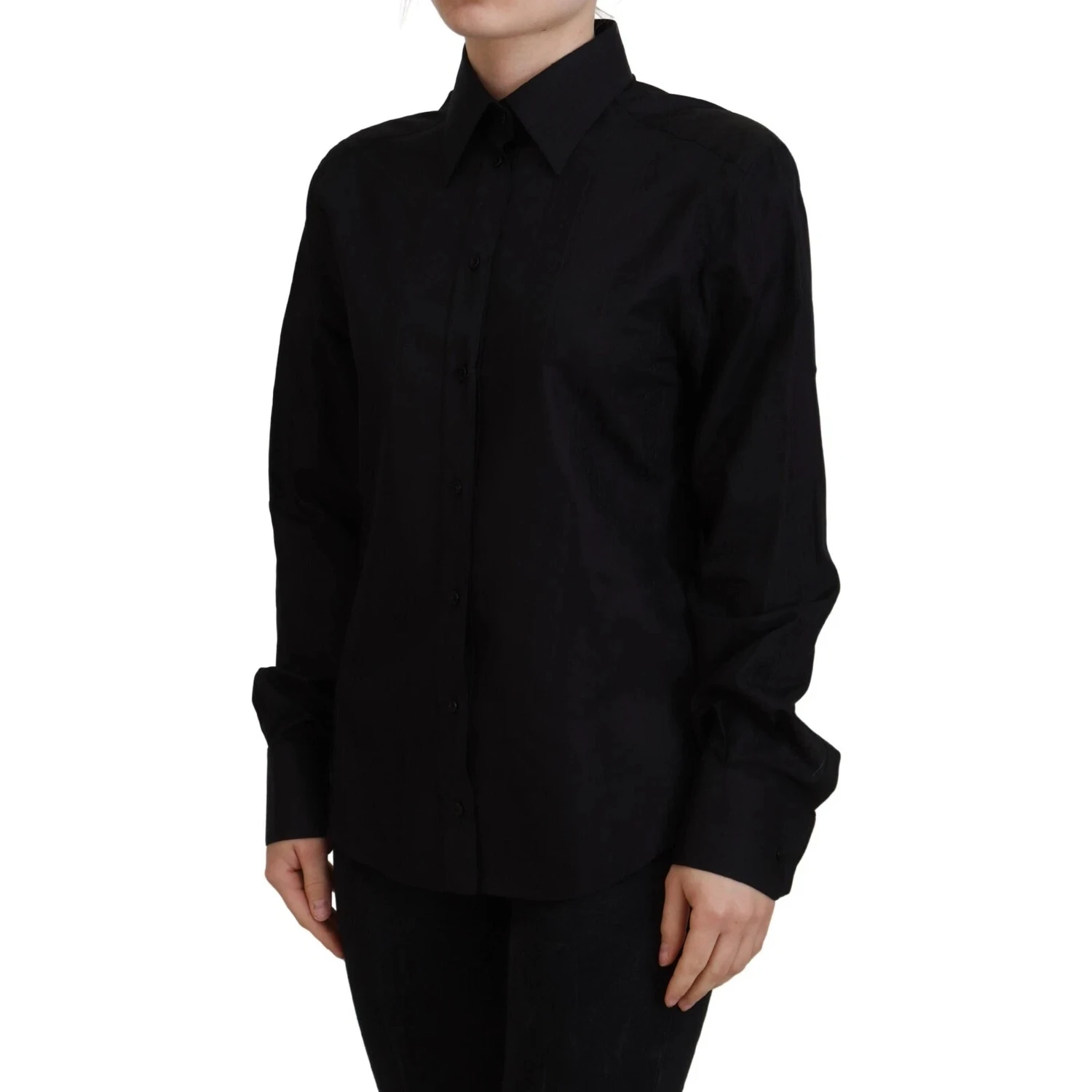 Black Cotton Collared Long Sleeves Shirt