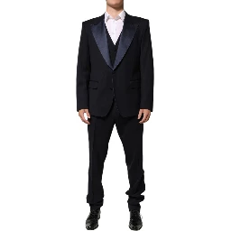 Black 3 Piece Wool Silk Blend Suit SICILIA