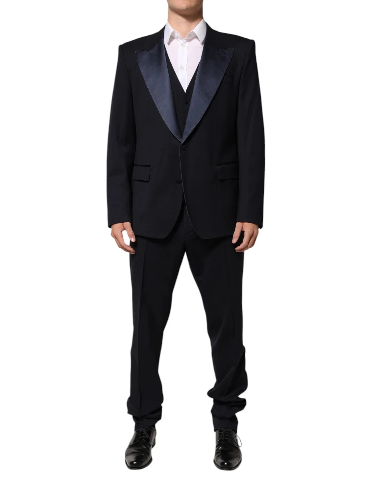 Black 3 Piece Wool Silk Blend Suit SICILIA