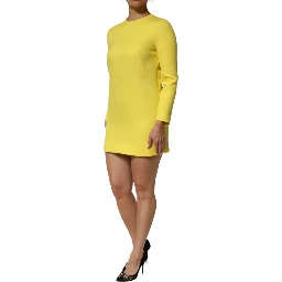 Yellow Viscose Acetate Mini Long Sleeve Dress