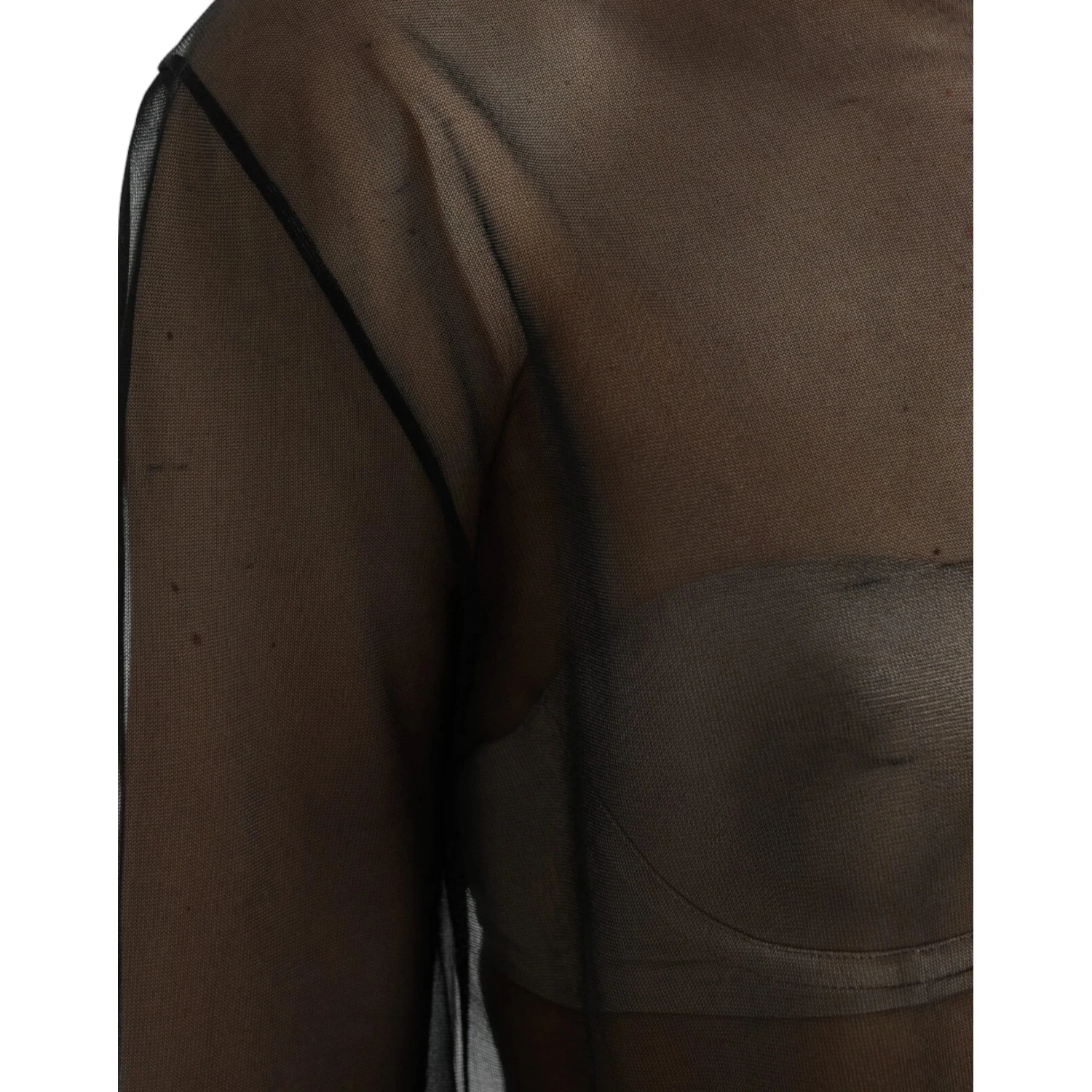 Black Mesh Turtleneck Sheer Blouse Top
