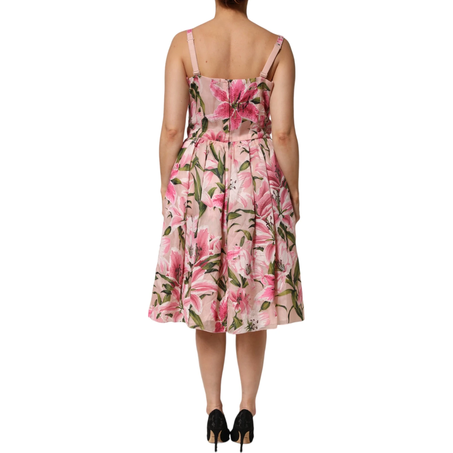 Pink Floral Lily Print Midi Sleeveless Dress