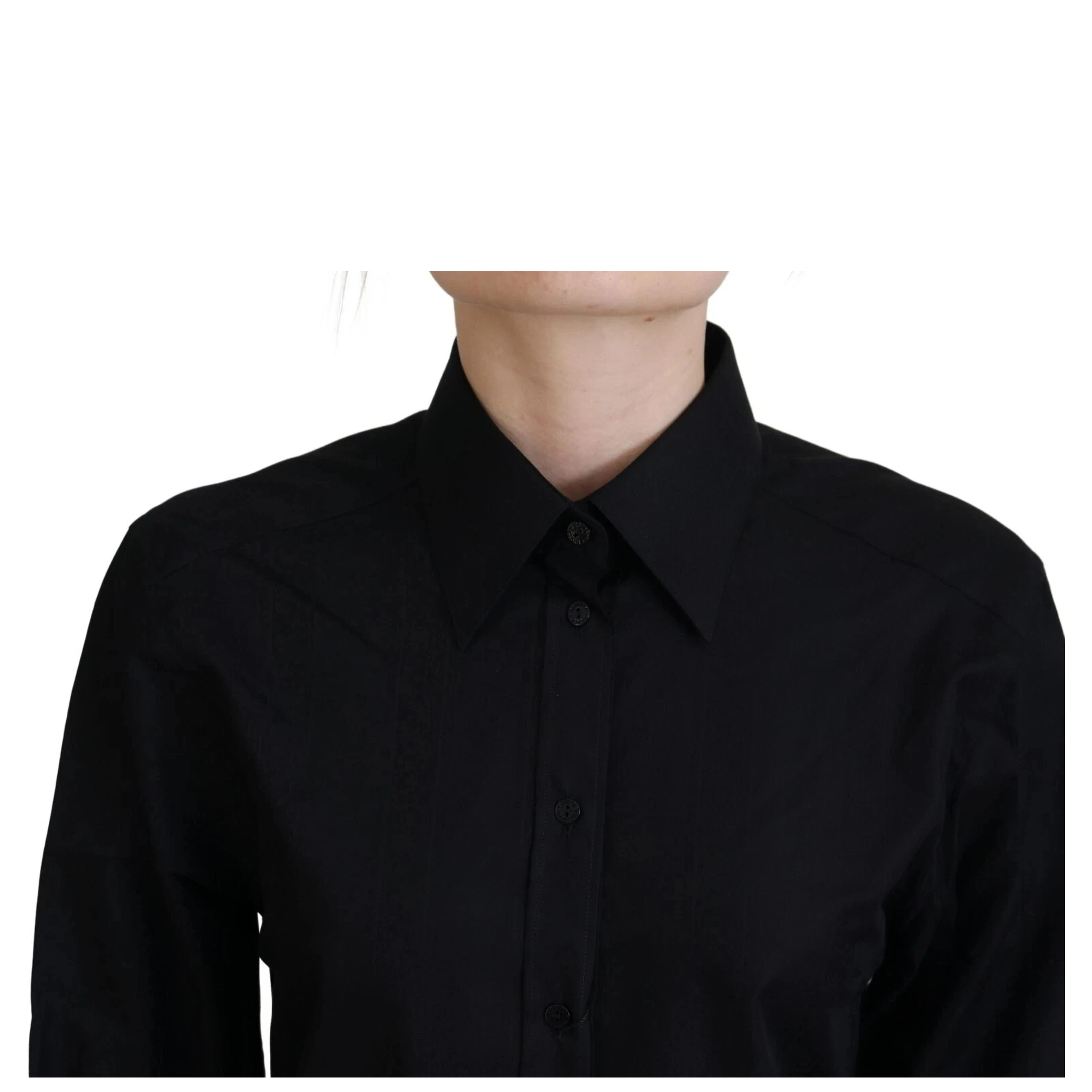 Black Cotton Collared Long Sleeves Shirt