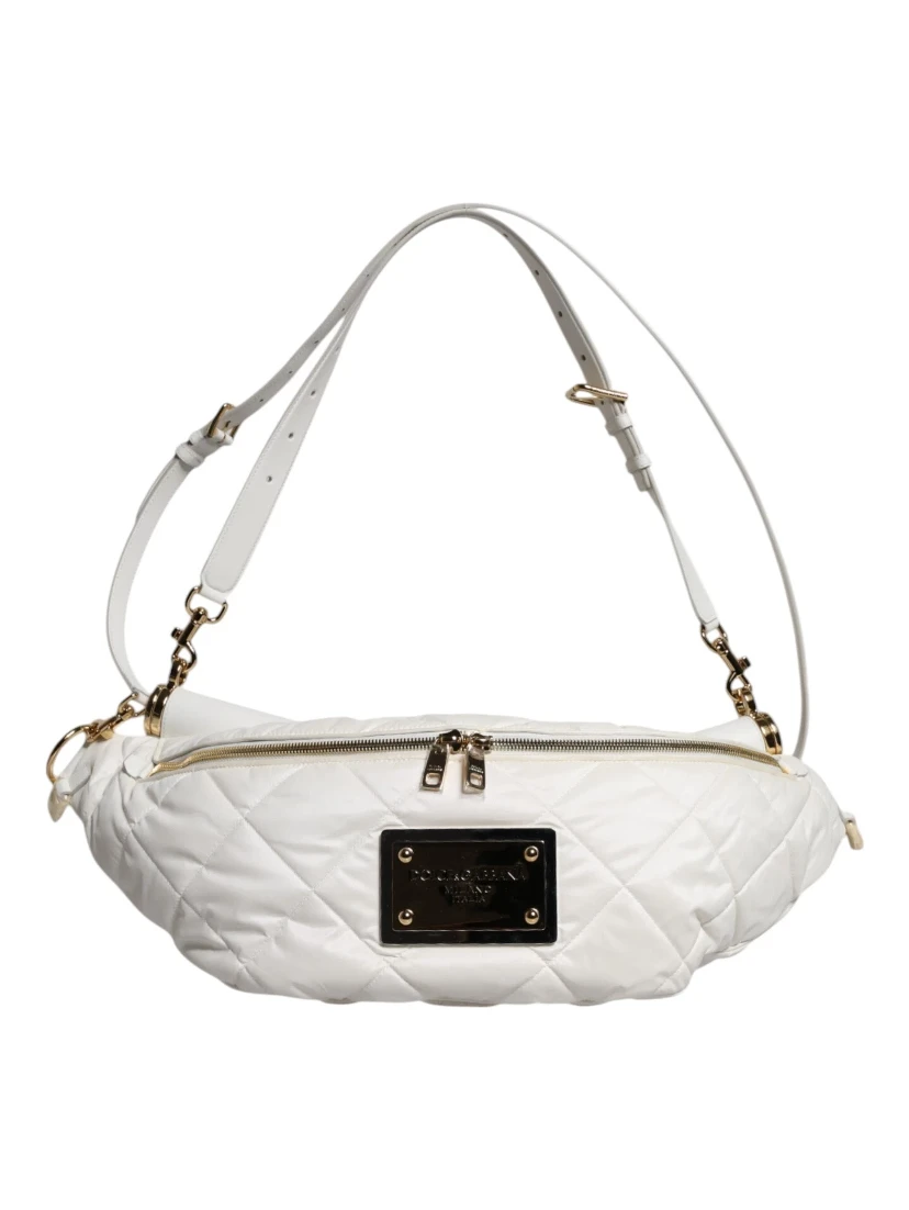 White Quilted Logo 90's Sicily Belt Waist Fanny Pack Bag