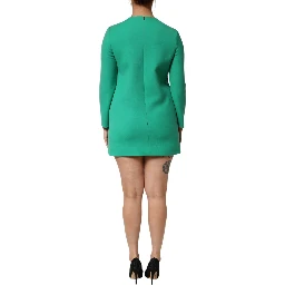 Green Viscose Acetate Mini Long Sleeve Dress