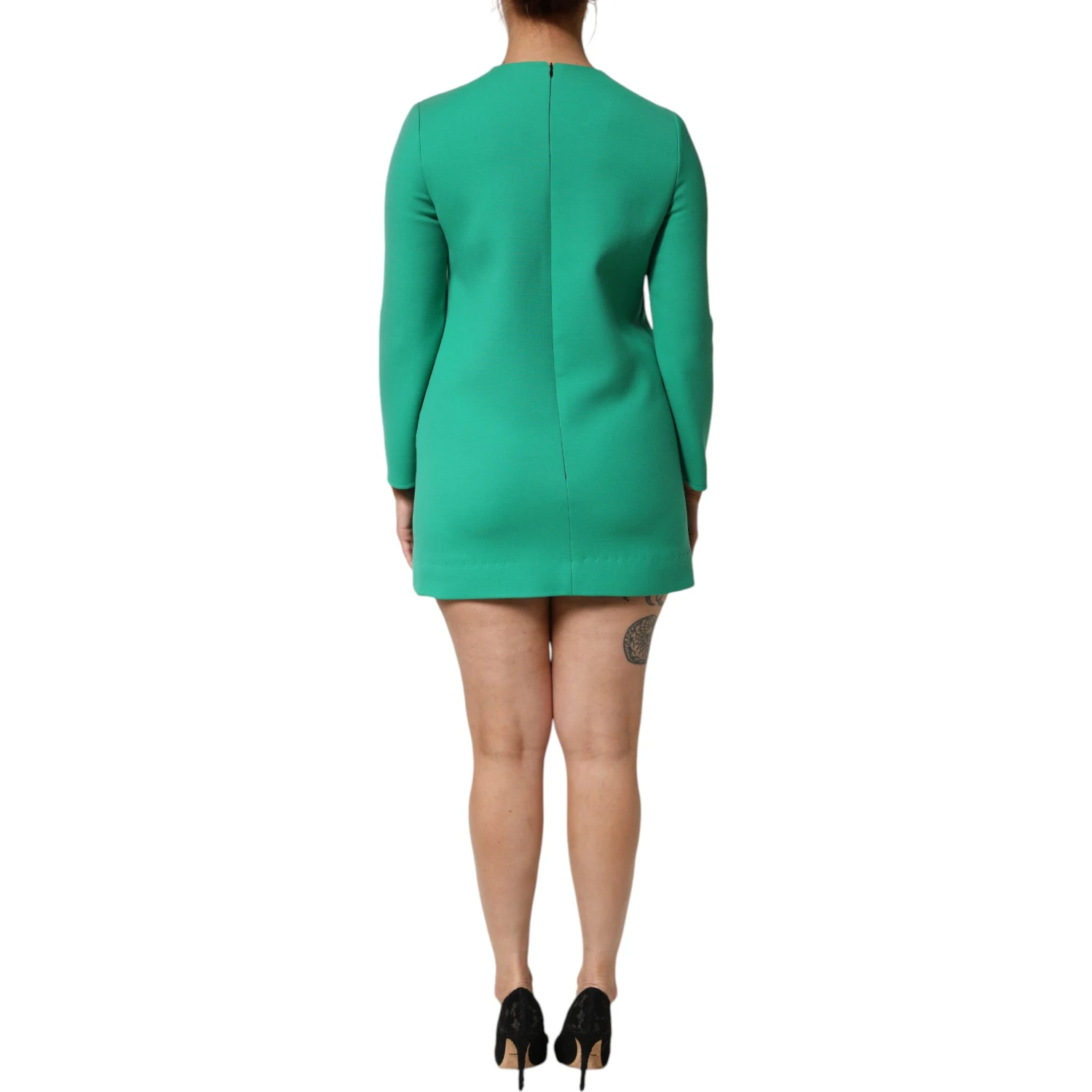 Green Viscose Acetate Mini Long Sleeve Dress