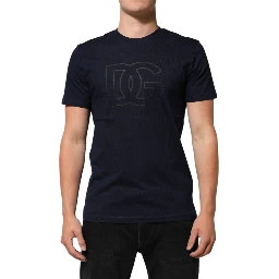 Dark Blue Cotton DG Logo Print Men’s Top T-shirt