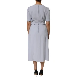 Light Blue Viscose Blend Floral Applique Dress