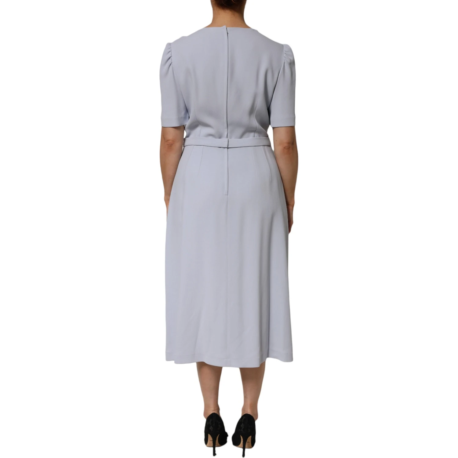 Light Blue Viscose Blend Floral Applique Dress