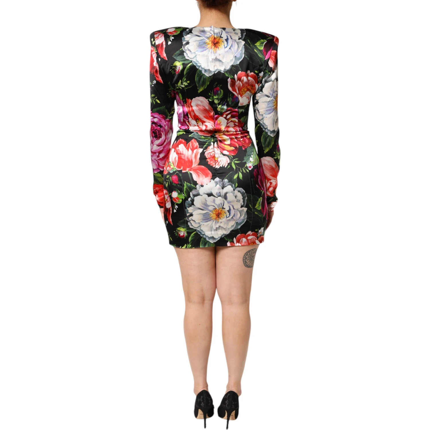 Black Floral Fiori Pittorici Mini Bodycon Dress