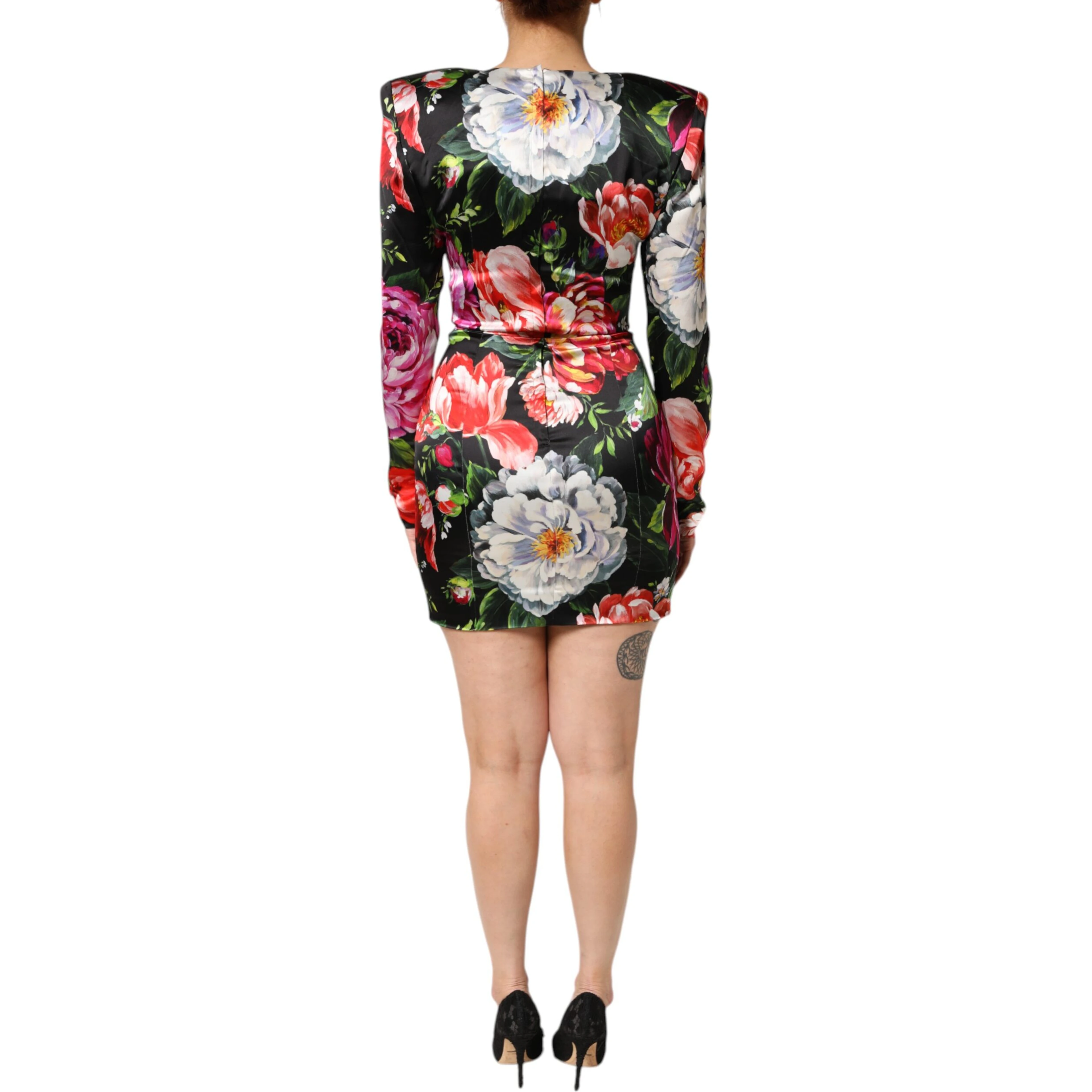 Black Floral Fiori Pittorici Mini Bodycon Dress