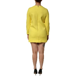 Yellow Viscose Acetate Mini Long Sleeve Dress
