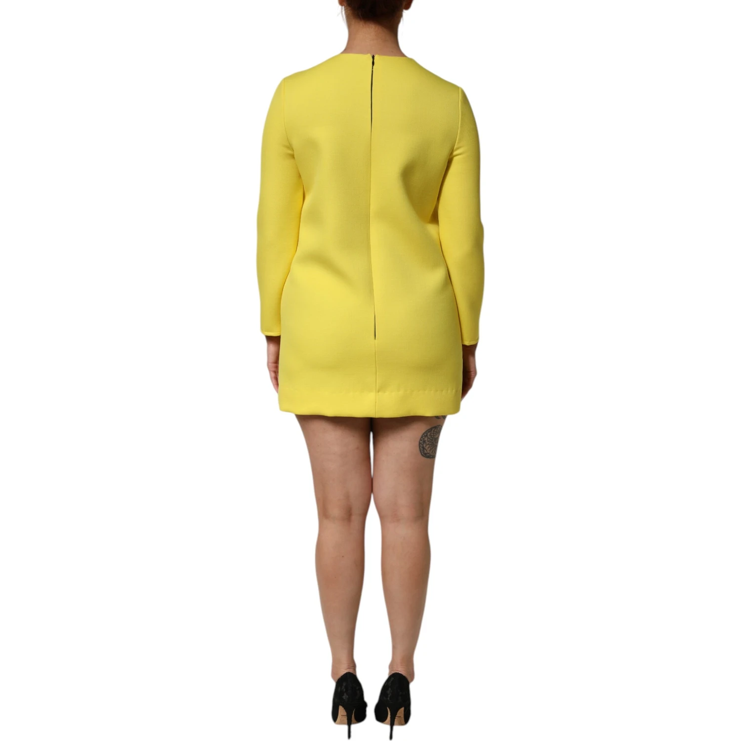 Yellow Viscose Acetate Mini Long Sleeve Dress