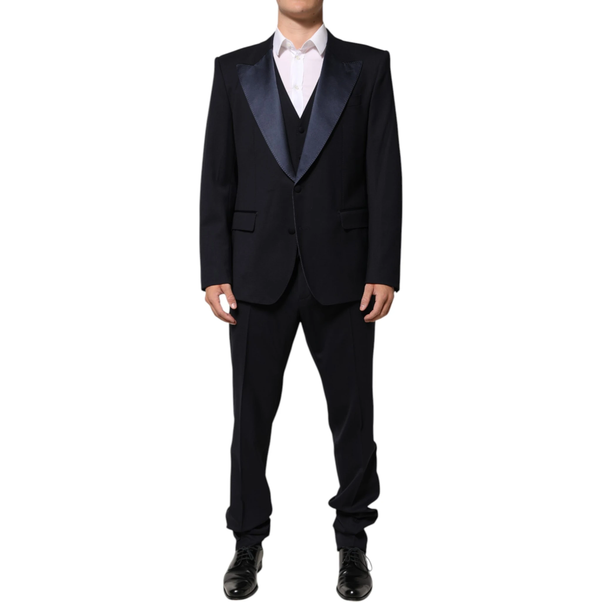 Black 3 Piece Wool Silk Blend Suit SICILIA