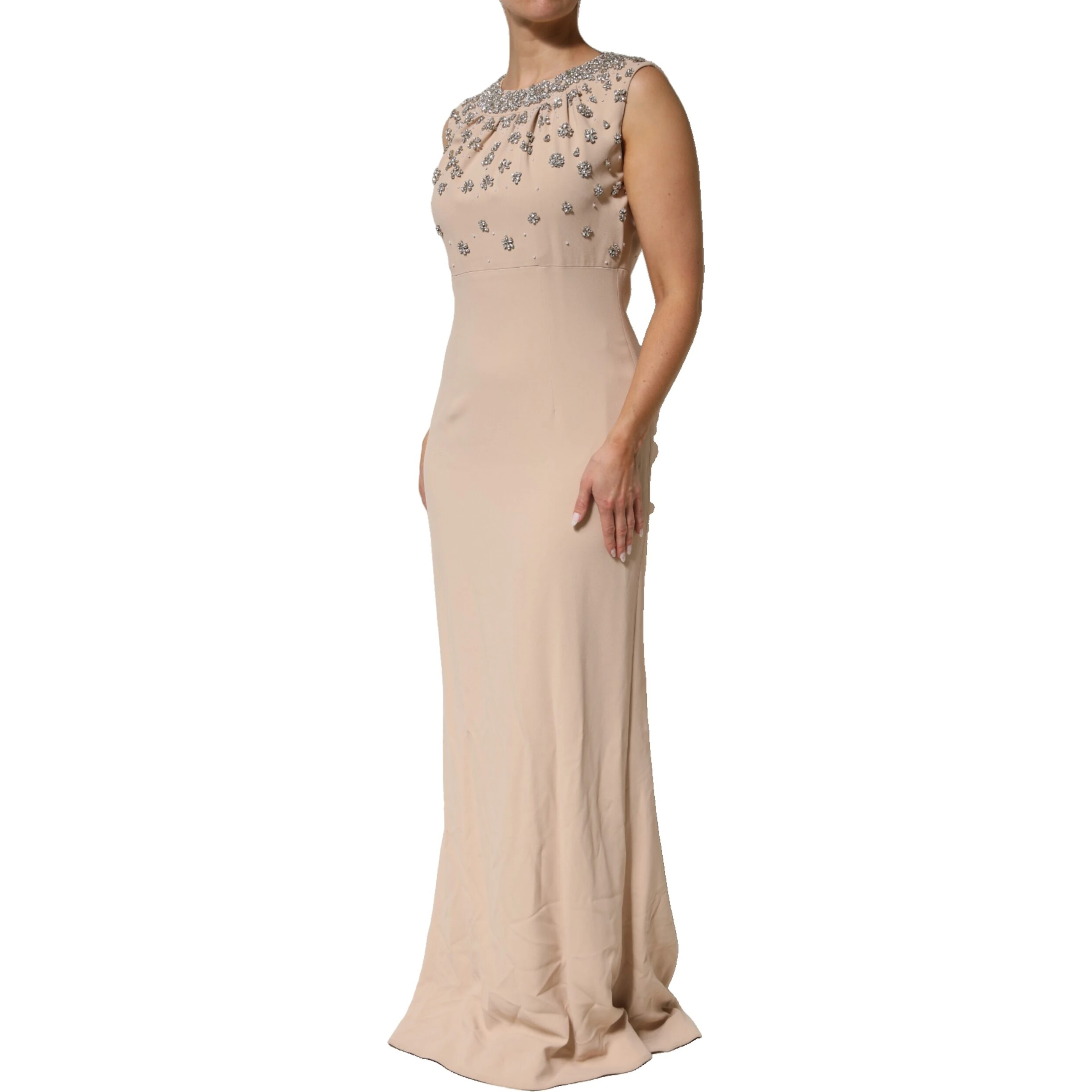 Nude Ecru Beaded Crystal Embellished Dress