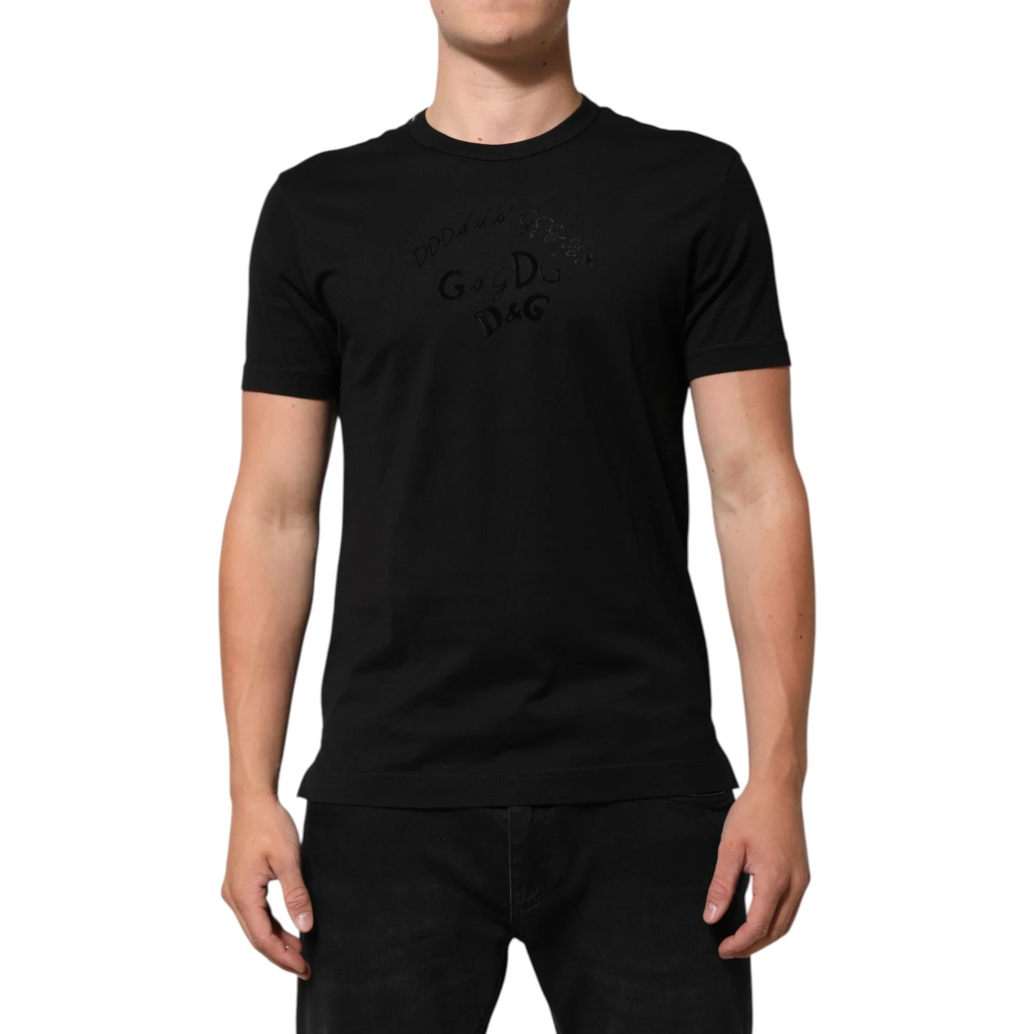 Black Cotton Velvet Logo Print Men T-shirt