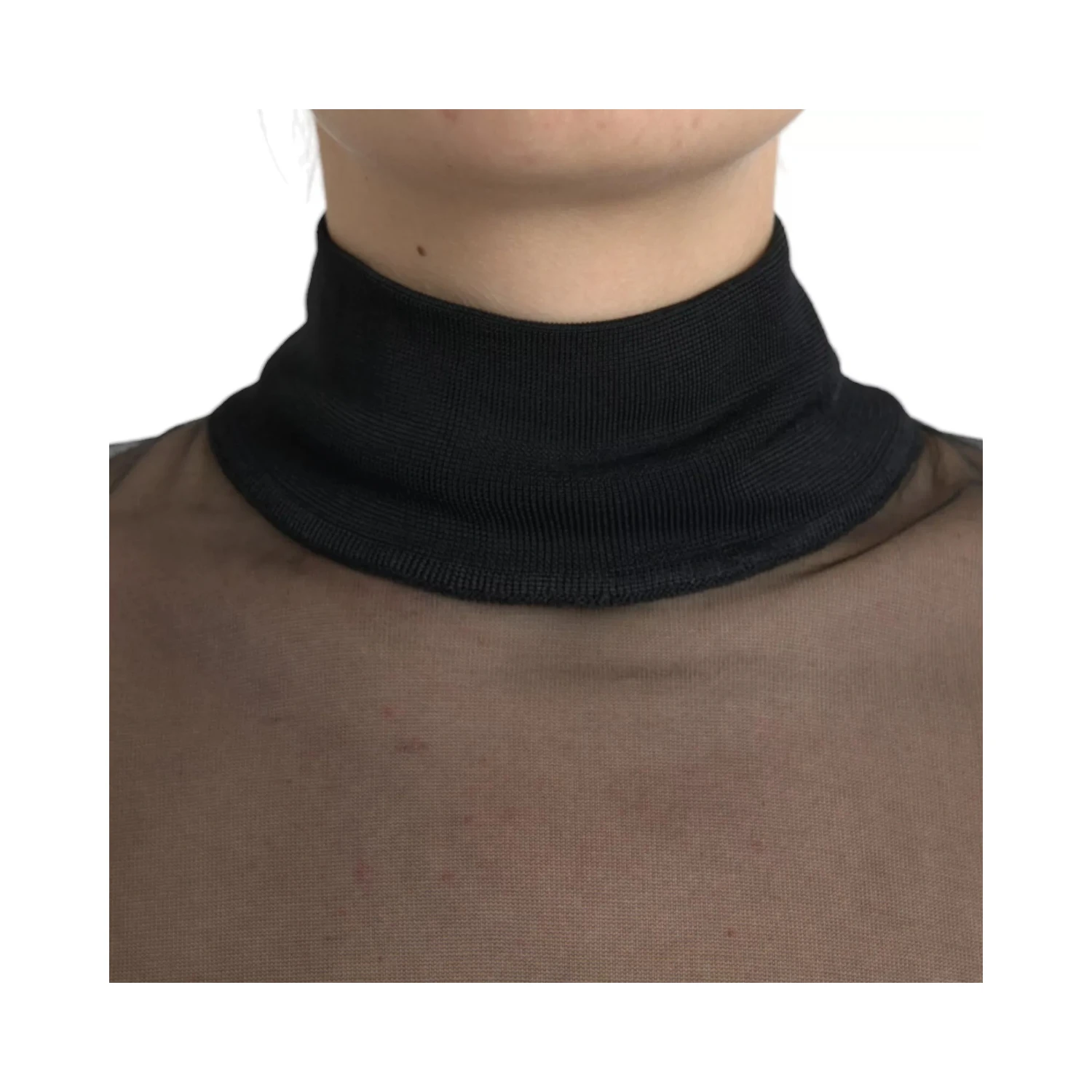 Black Mesh Turtleneck Sheer Blouse Top
