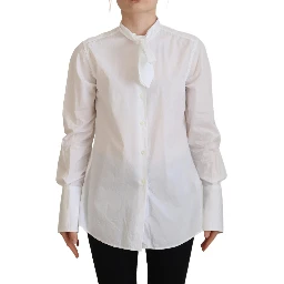White Cotton Collared Long Sleeves Formal Top