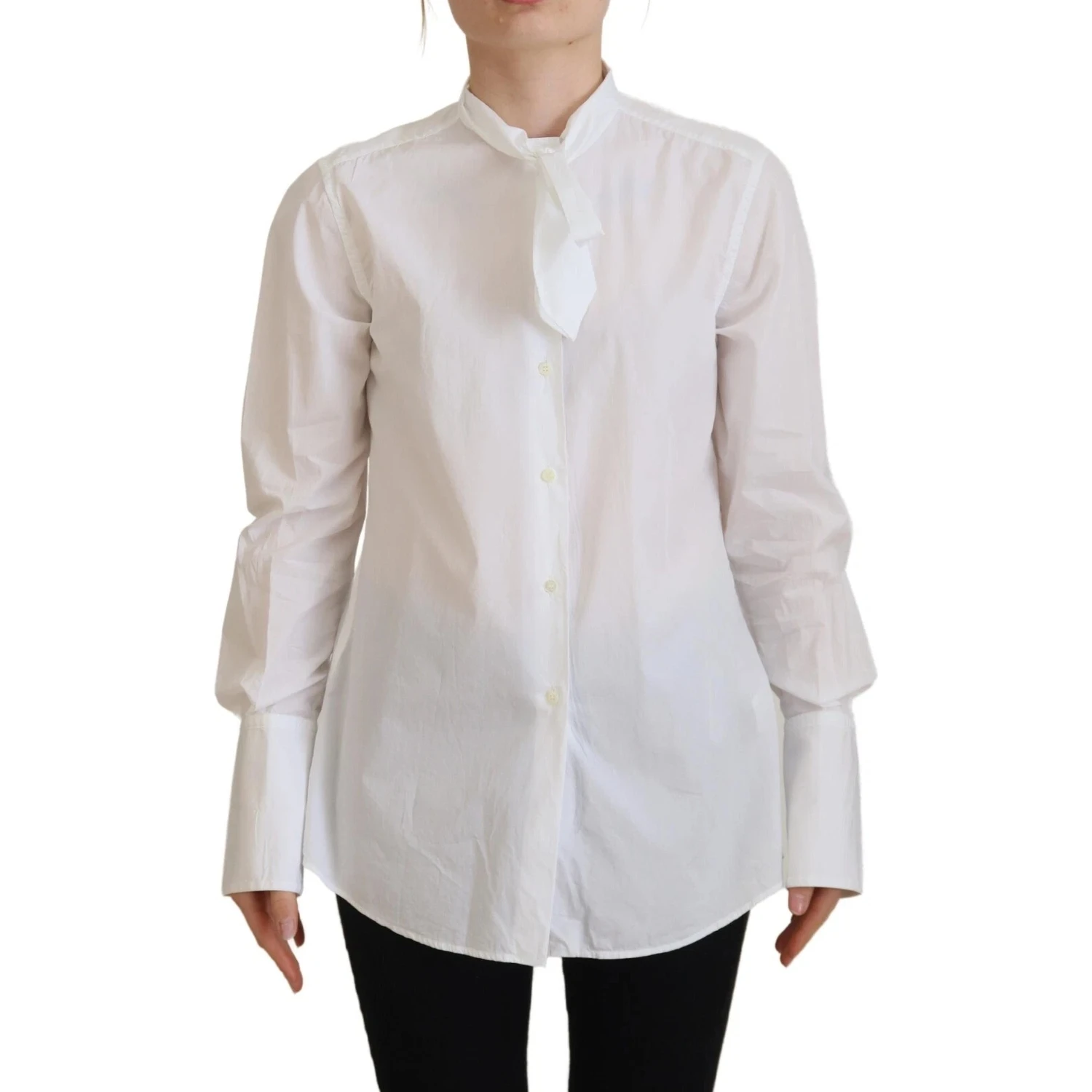 White Cotton Collared Long Sleeves Formal Top