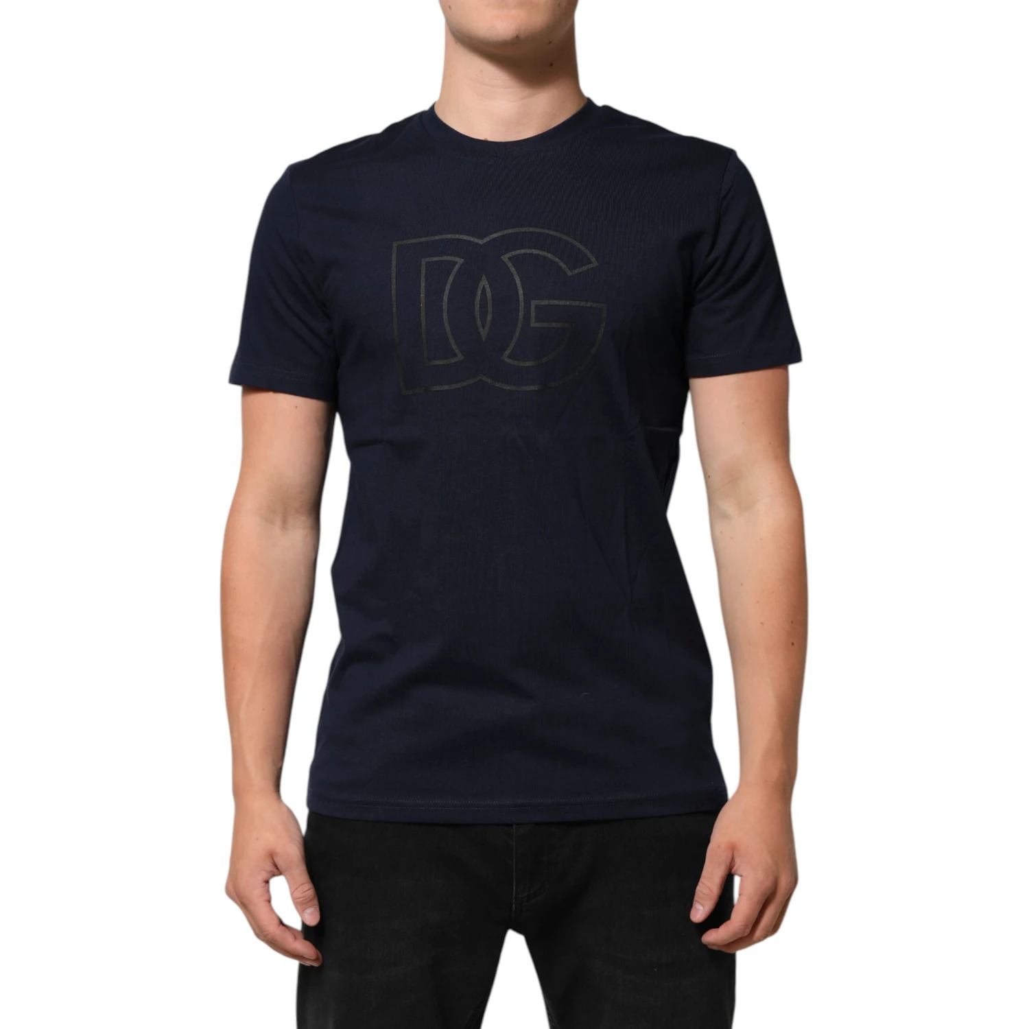 Dark Blue Cotton DG Logo Print Men’s Top T-shirt