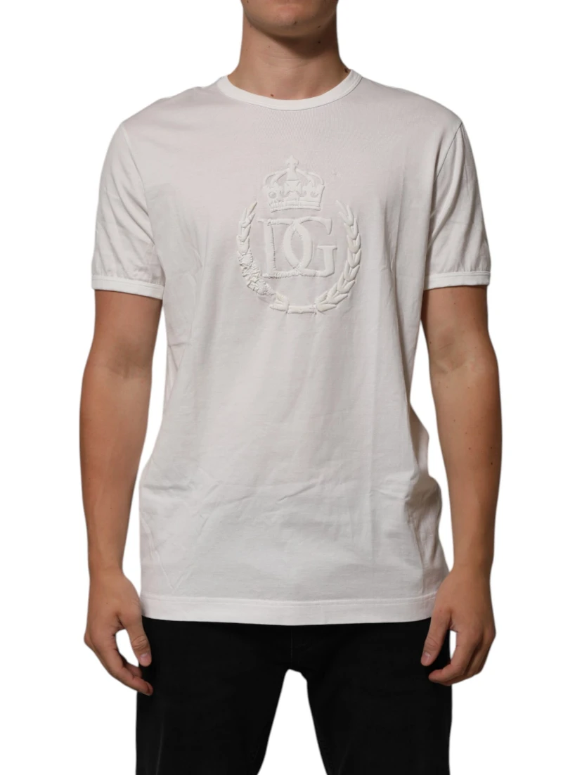 White Cotton DG Crown Embossed Men T-shirt