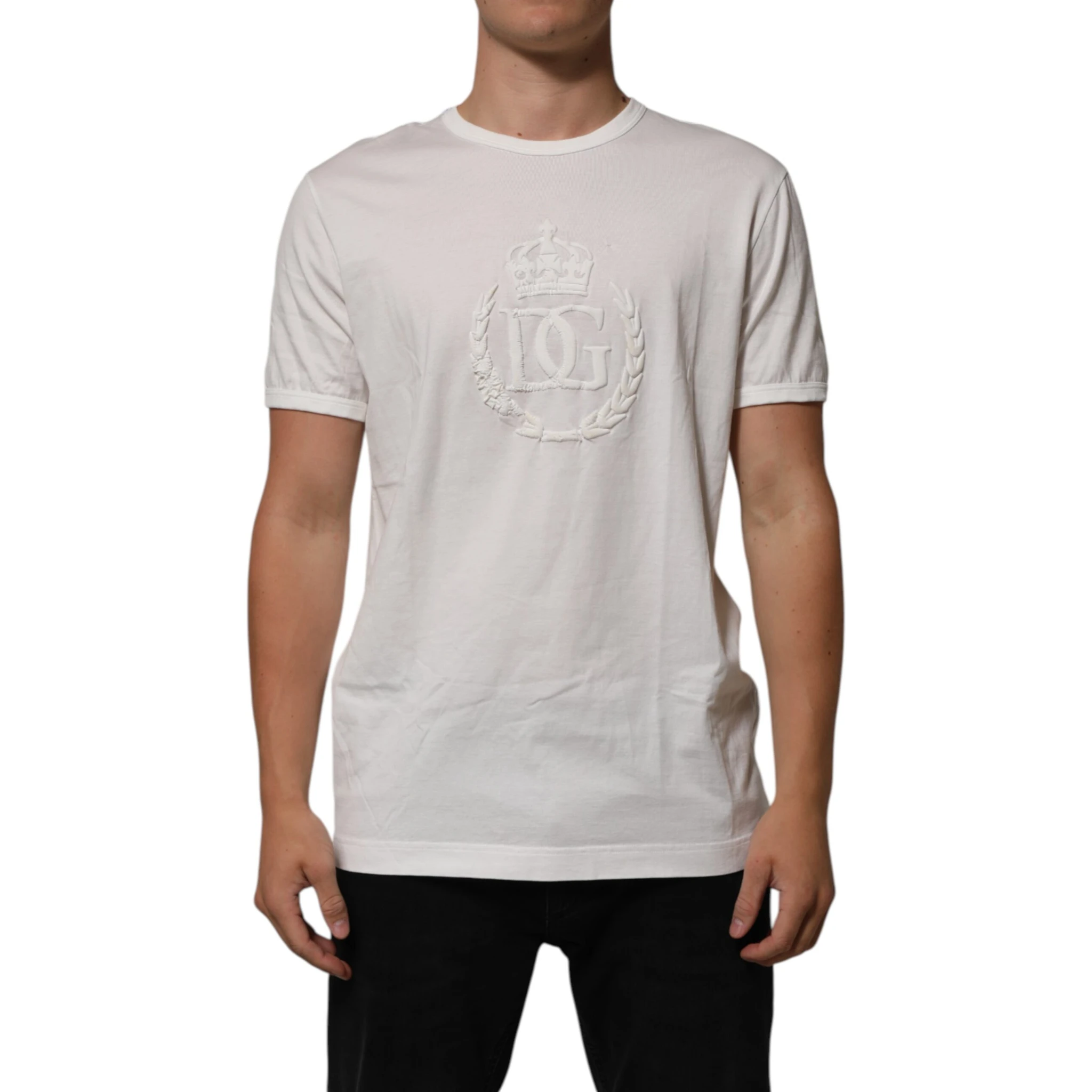 White Cotton DG Crown Embossed Men T-shirt