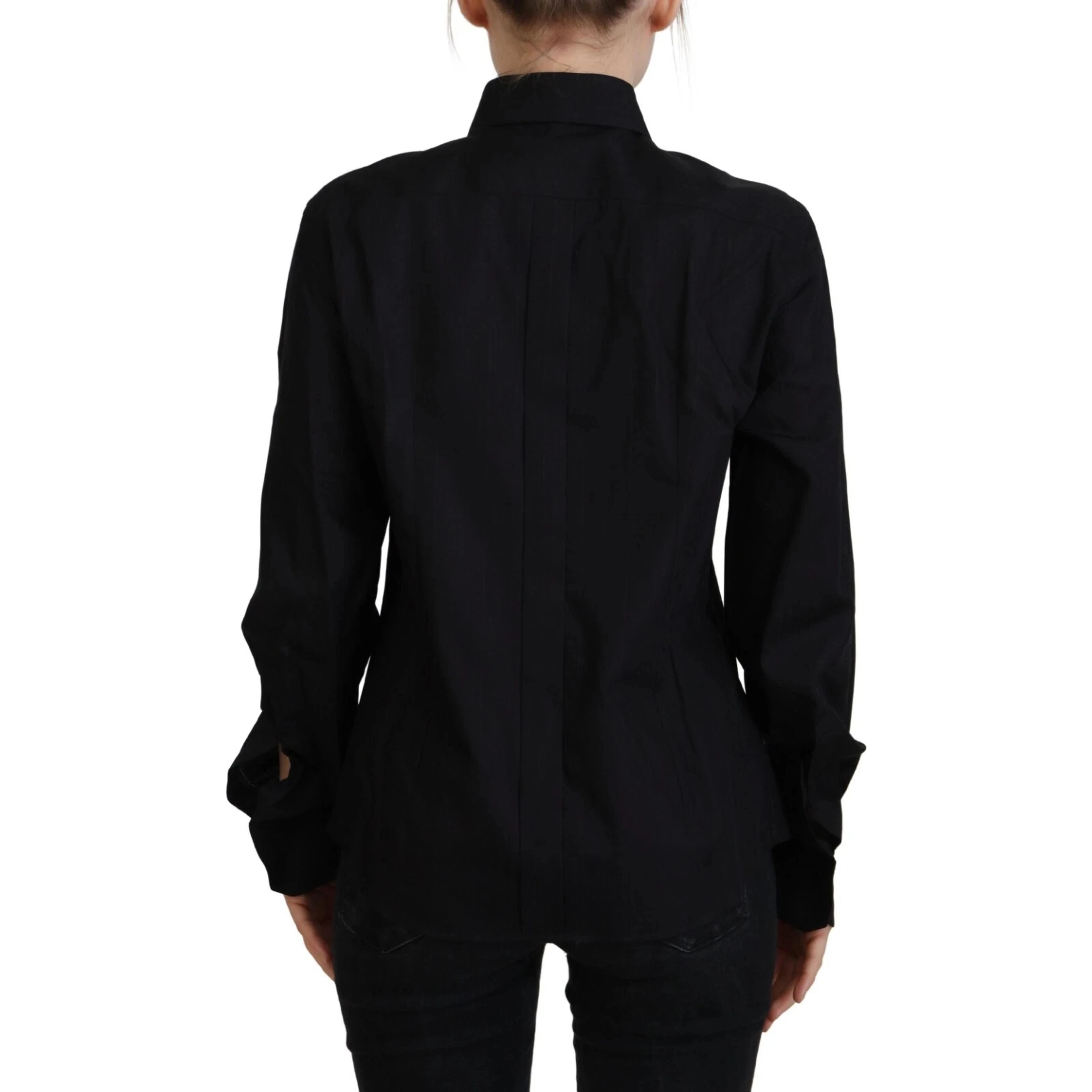 Black Cotton Collared Long Sleeves Shirt