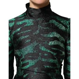 Black Green Metallic Jacquard Mini Long Dress