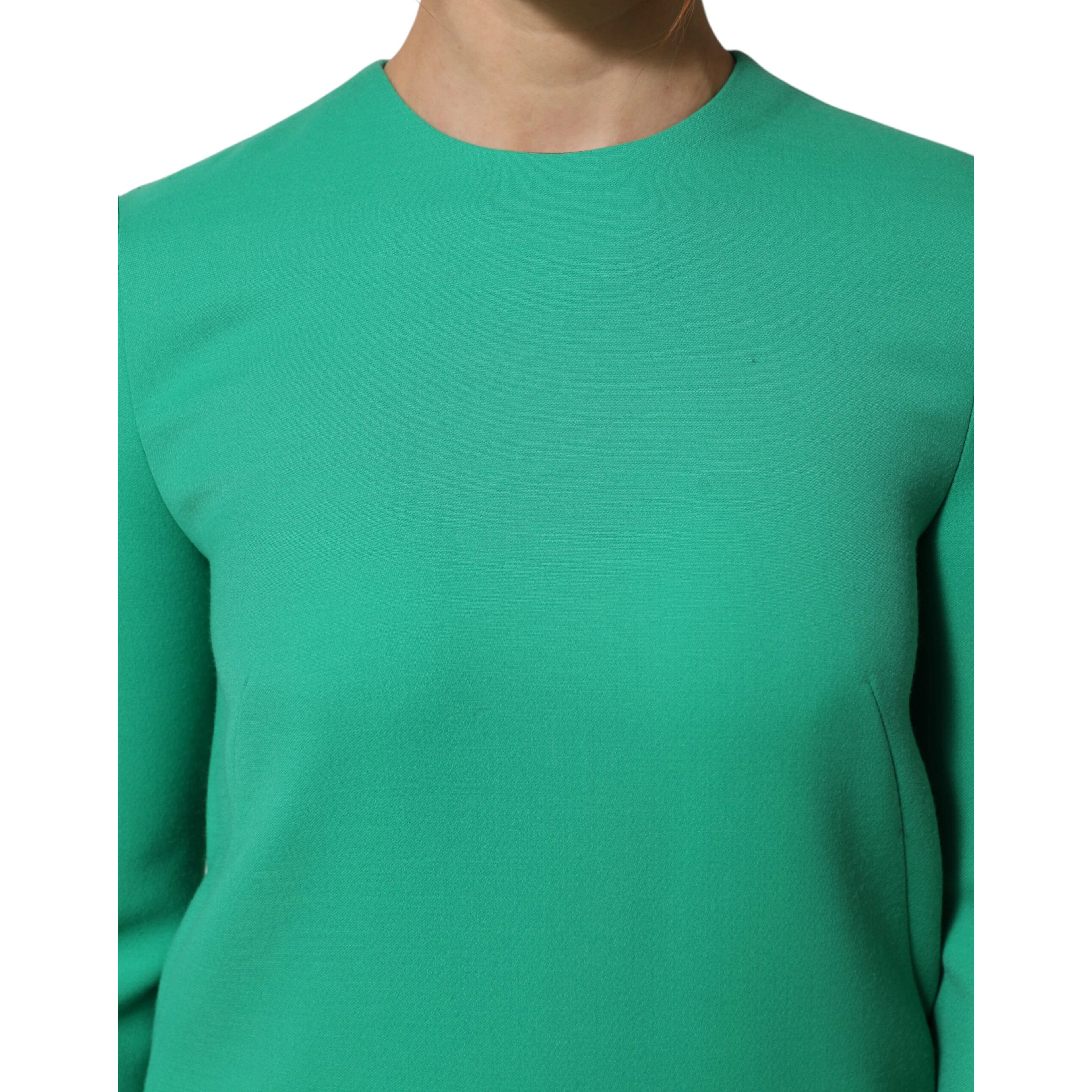 Green Viscose Acetate Mini Long Sleeve Dress