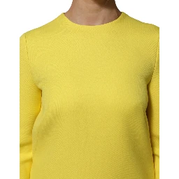 Yellow Viscose Acetate Mini Long Sleeve Dress