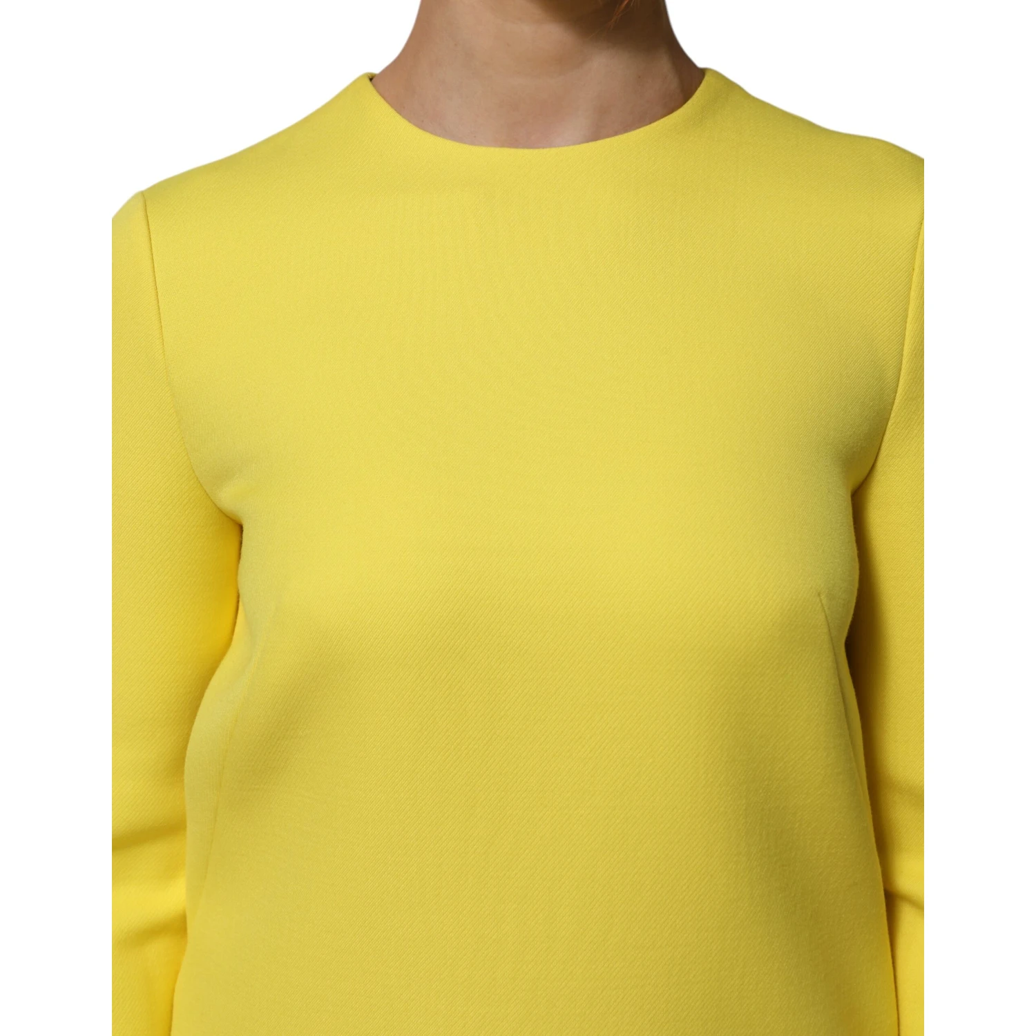 Yellow Viscose Acetate Mini Long Sleeve Dress