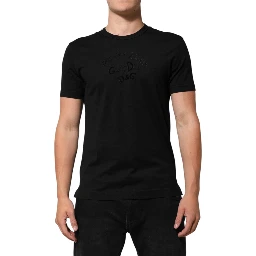 Black Cotton Velvet Logo Print Men T-shirt