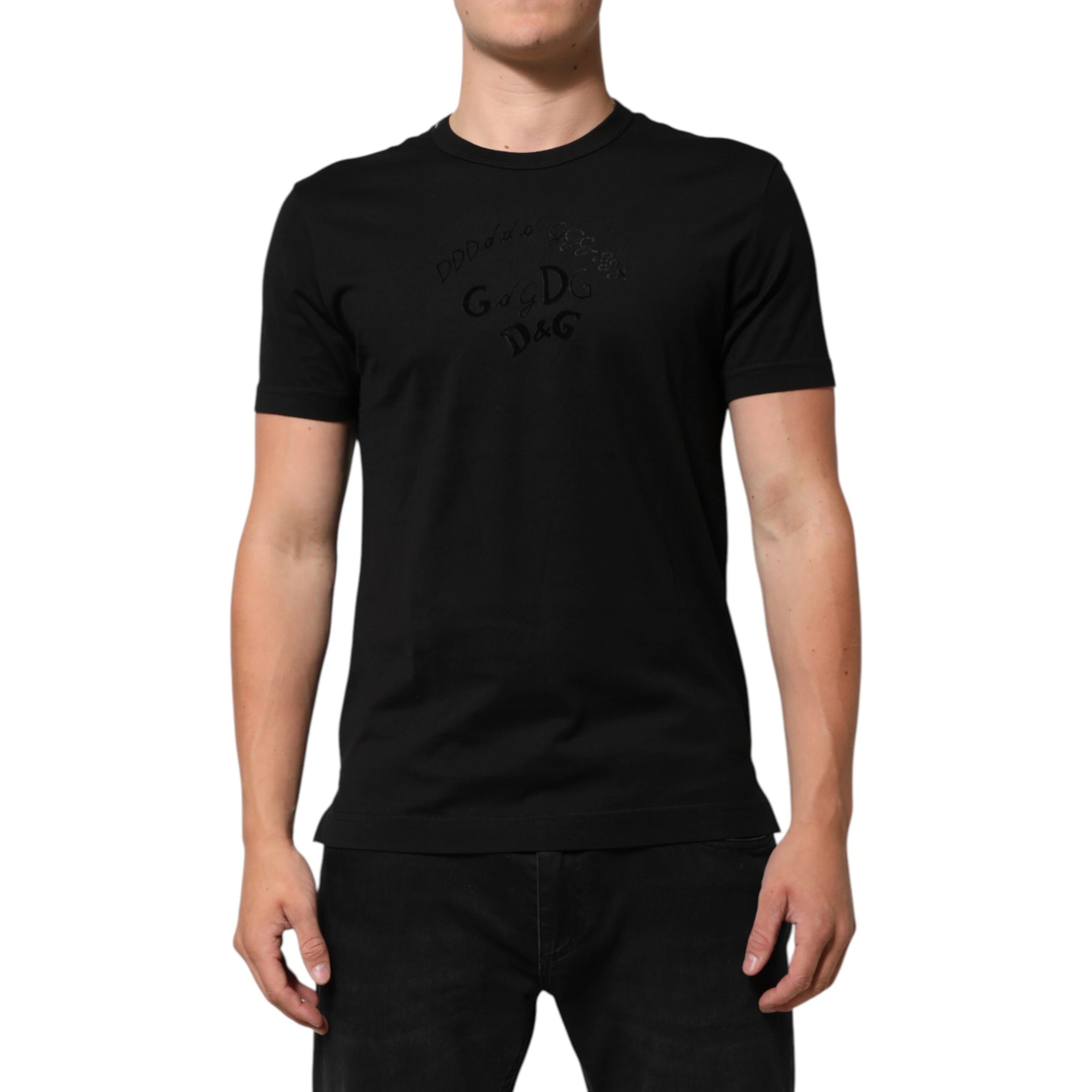 Black Cotton Velvet Logo Print Men T-shirt