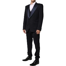 Black 3 Piece Wool Silk Blend Suit SICILIA
