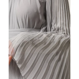 Grey Pleated Maxi Long Sleeve Silk Blend Gown Dress