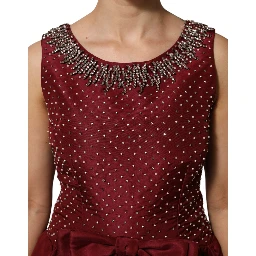 Burgundy Silk Beaded Evening Gown Dress
