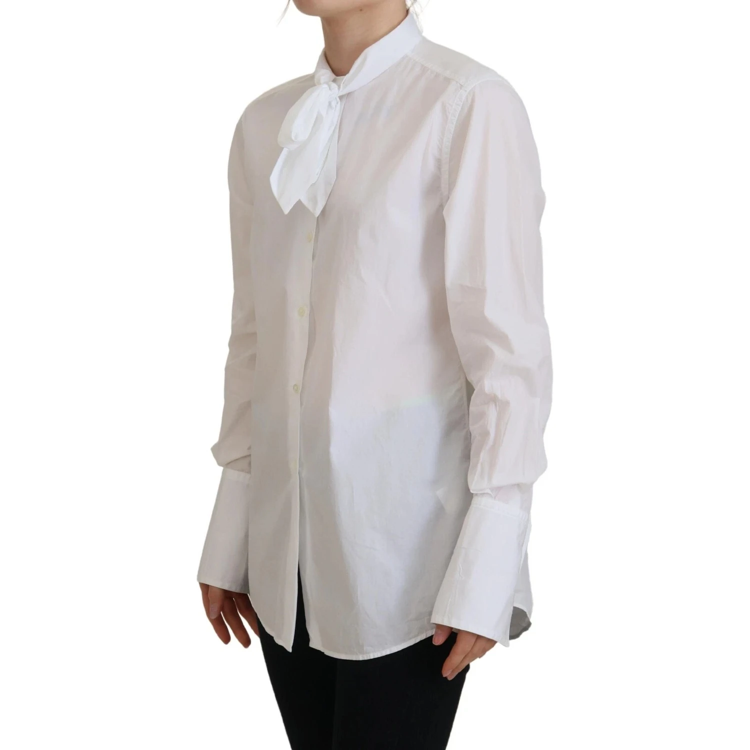 White Cotton Collared Long Sleeves Formal Top
