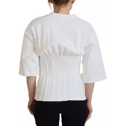 White Cotton Corset Stretch Top  T-shirt