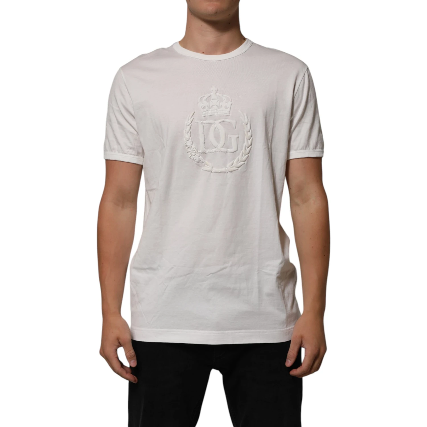 White Cotton DG Crown Embossed Men T-shirt