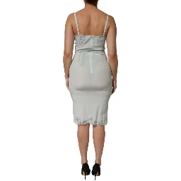 Light Blue Silk Lace Midi Bodycon Slip Dress